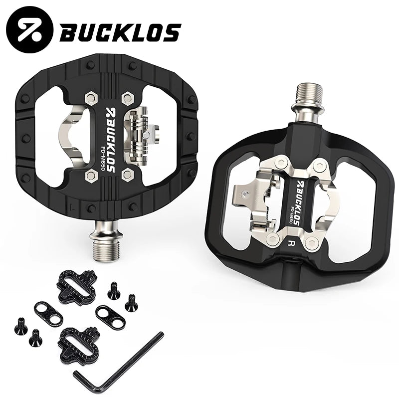 BUCKLOS Mountain Bicycle Pedals Sealed Bearing Dual Clipless Flat & Lock Pedal for Shimano SPD Nylon Bike Pedals Cycling Parts