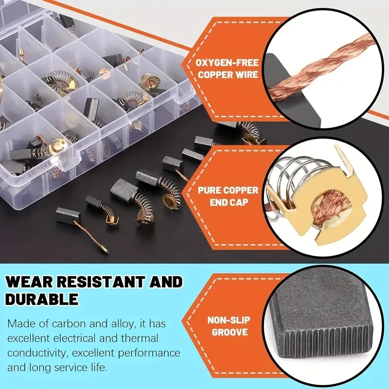 92 Pieces of Motor Carbon Brushes 23 Different Sizes of Carbon Brushes Are Used to Replace and Repair Power Tool Parts