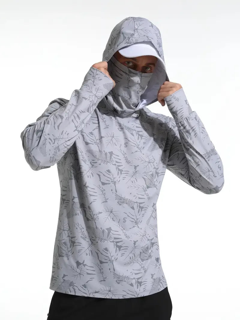 Men's Hooded Fishing Shirt with Face Mask, UV Protection Quick Dry Long Sleeve, 2XL-3XL