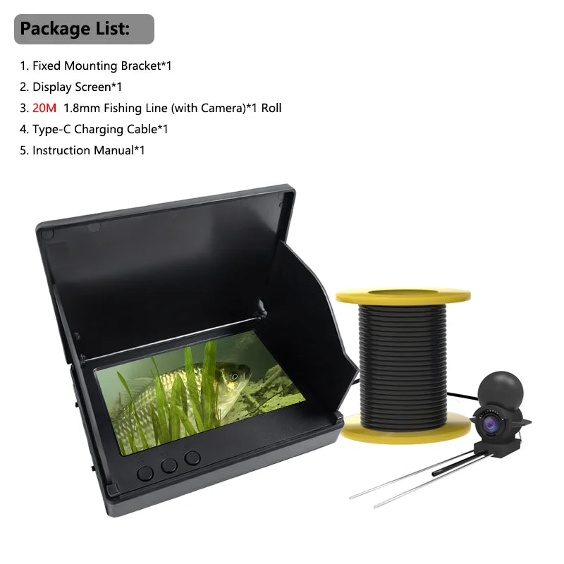 Dodosee 220° Underwater Fishing Camera Handheld 1080P 4.3'' LCD Fish Finder Portable Fish Depth Finder Water With Night Vision