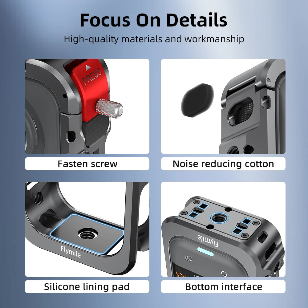 Flymile X5 Cage Metal Protective Case for Insta360 X5 Accessories Camera Aluminum Alloy Frame Cage with Silicone Lens Cover
