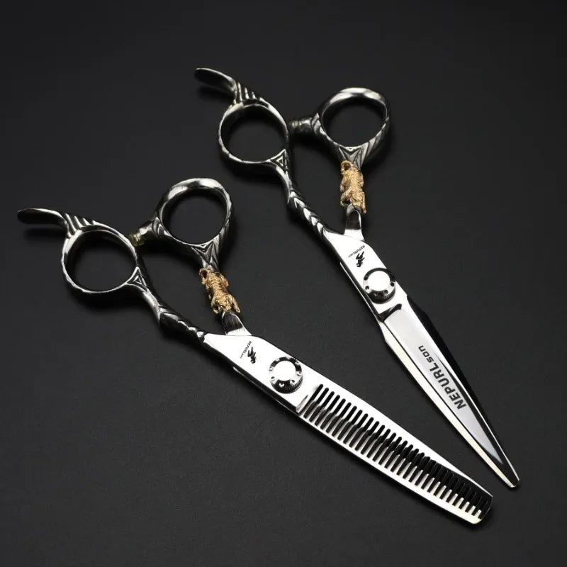 Nepurlson 6 Inch 440C Stainless Steel Professional Hair Scissors Barber Cutting Scissor Hairdressing Set