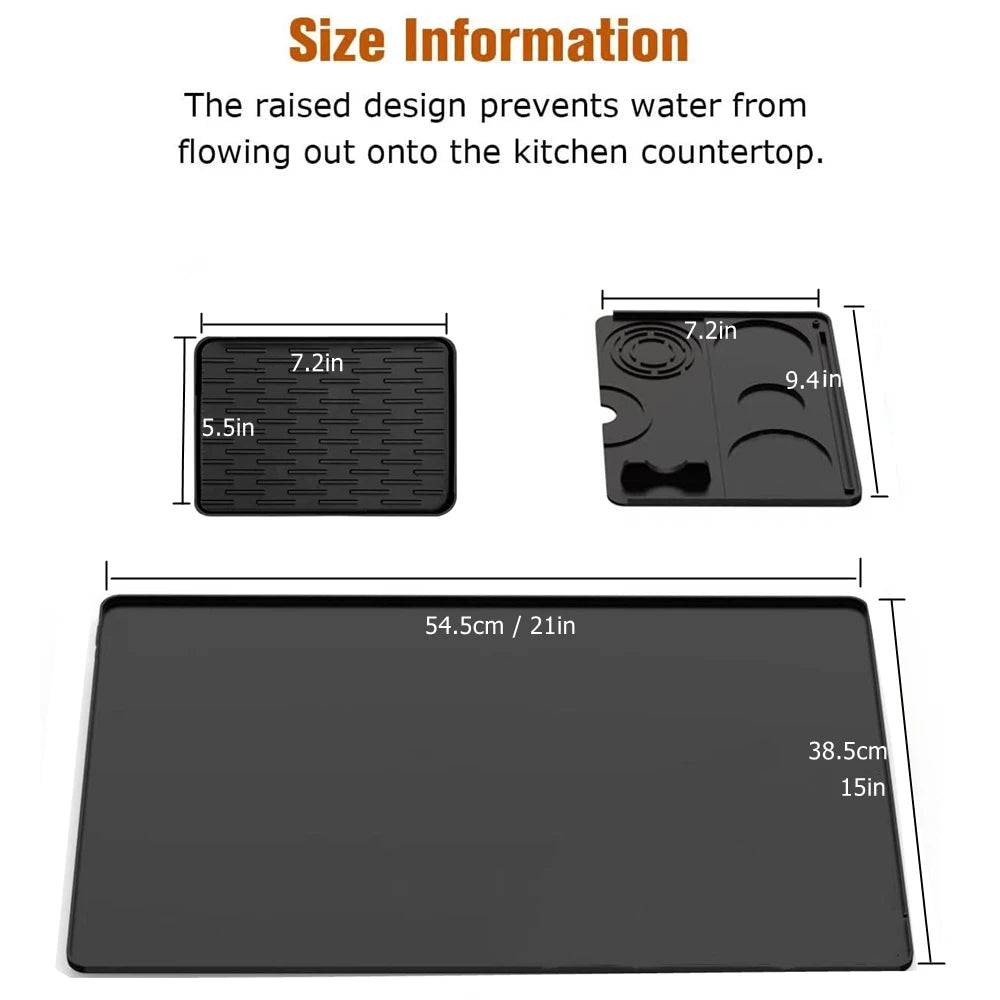 Silicone Coffee Maker Mat 3 in 1 for Most Home Espresso Machines Large Anti-Slip Silicone Mat Tray Bar Mat Black Grey Pad