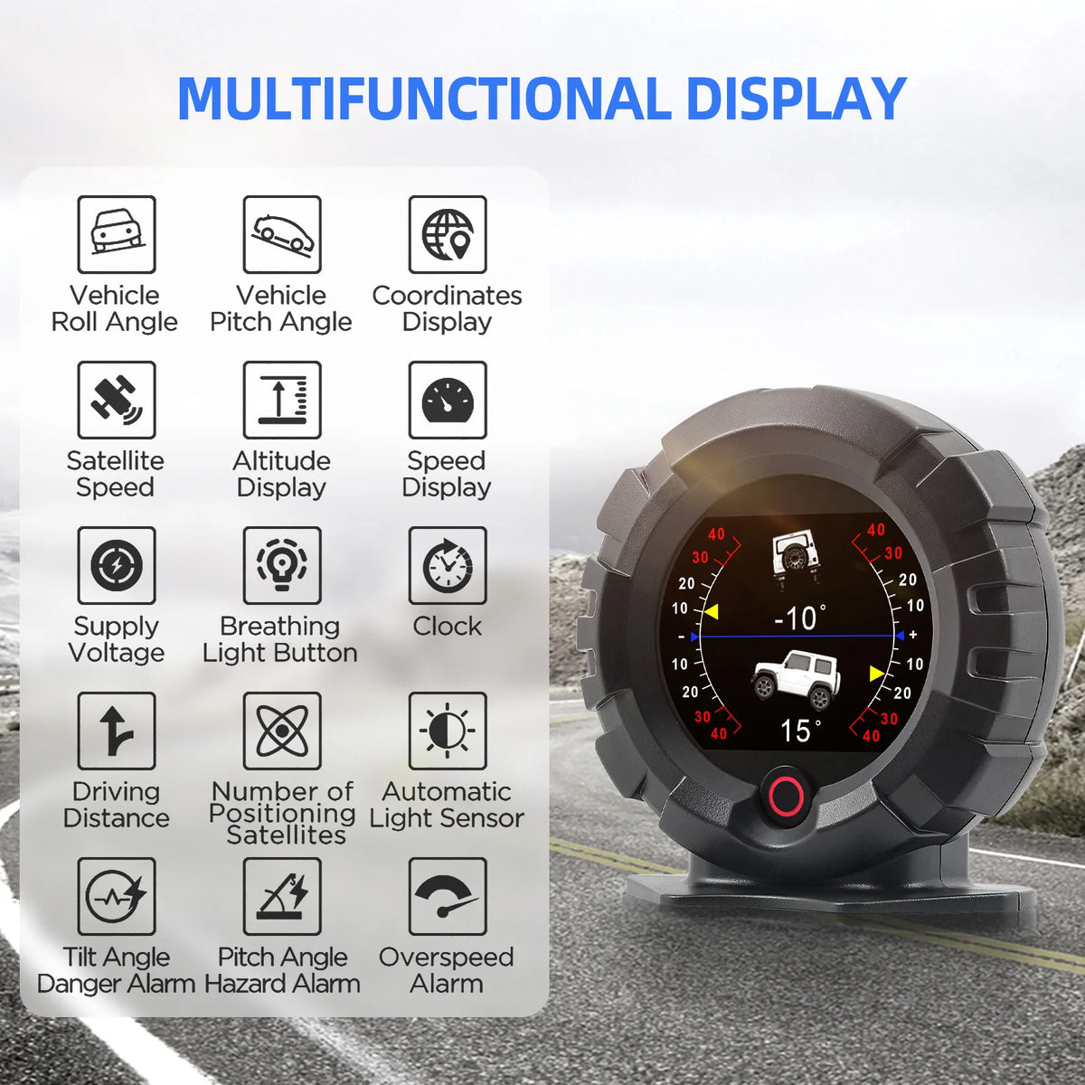 X95 Car GPS Head Up Display Slope Meter Digital Inclinometer Speedometer Off-road Car Pitch Slope Angle Meter Altitude Latitude