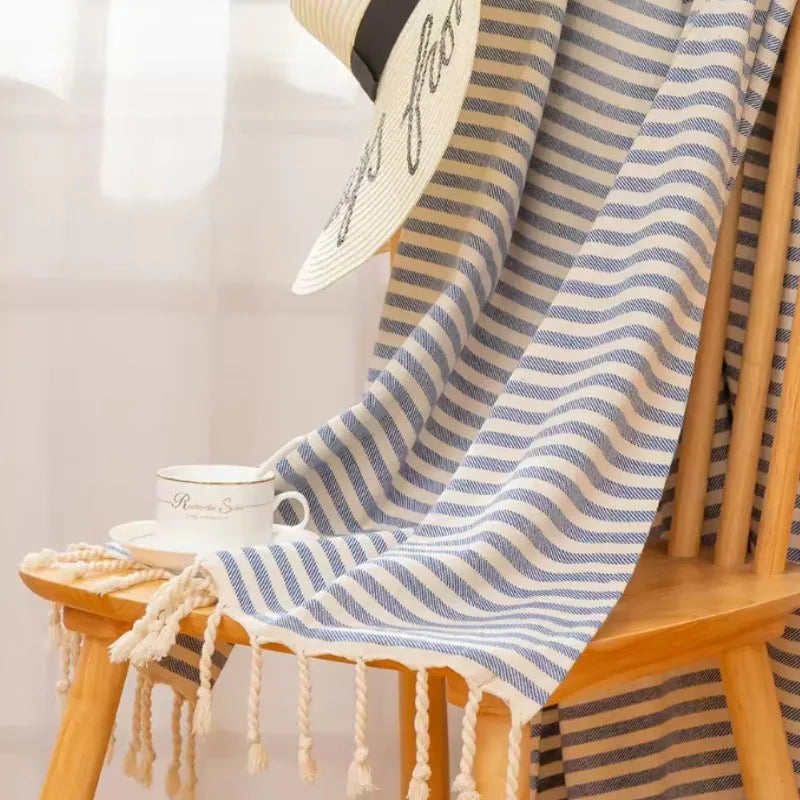 Turkish beach towel striped tassel fringe, extra large absorbent bath towel 100x180cm