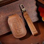 Leather car key fob cover case for Hyundai i30 Kona Elantra Santa Fe, black/blue/brown