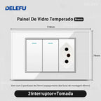 DELEFU 4*2 White Tempered Glass Brazil Standard Outlet with Double USB Type C Wall Power Socket Smart Switch Tuya Wifi 10A 20A