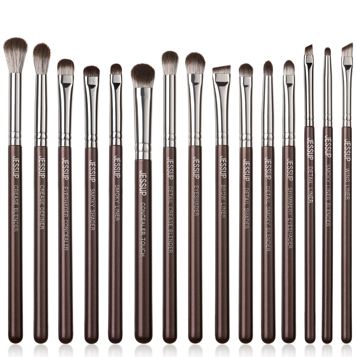 Jessup Eye Makeup Brushes Set Professional 15pcs Eyeshadow Brushes Vegan Concealer Eyebrow Liner Blending Brush Brown,T499