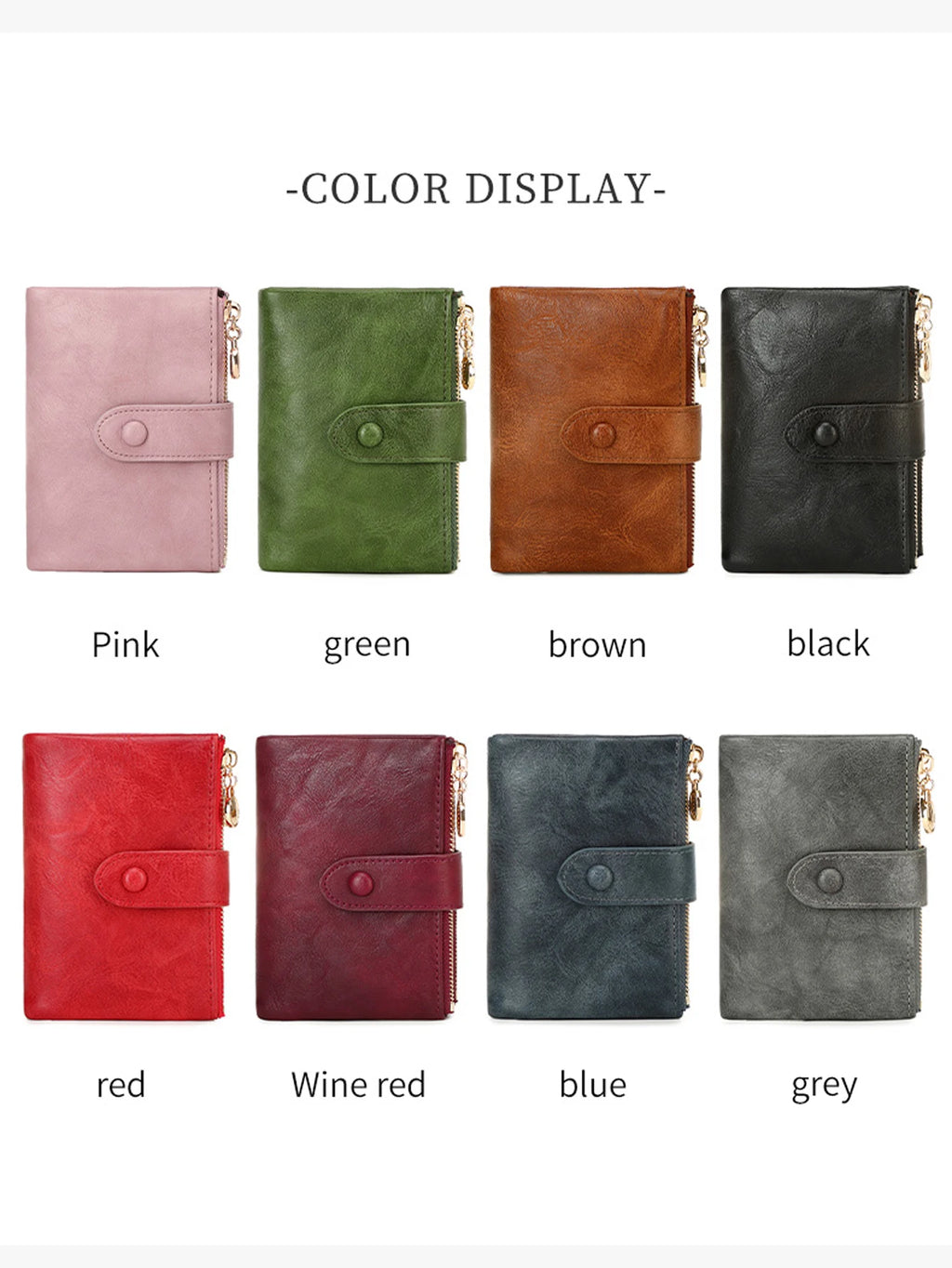 Women's Short Wallet Double Zipper Card Holder 3-Layer Large Capacity QB347 Black