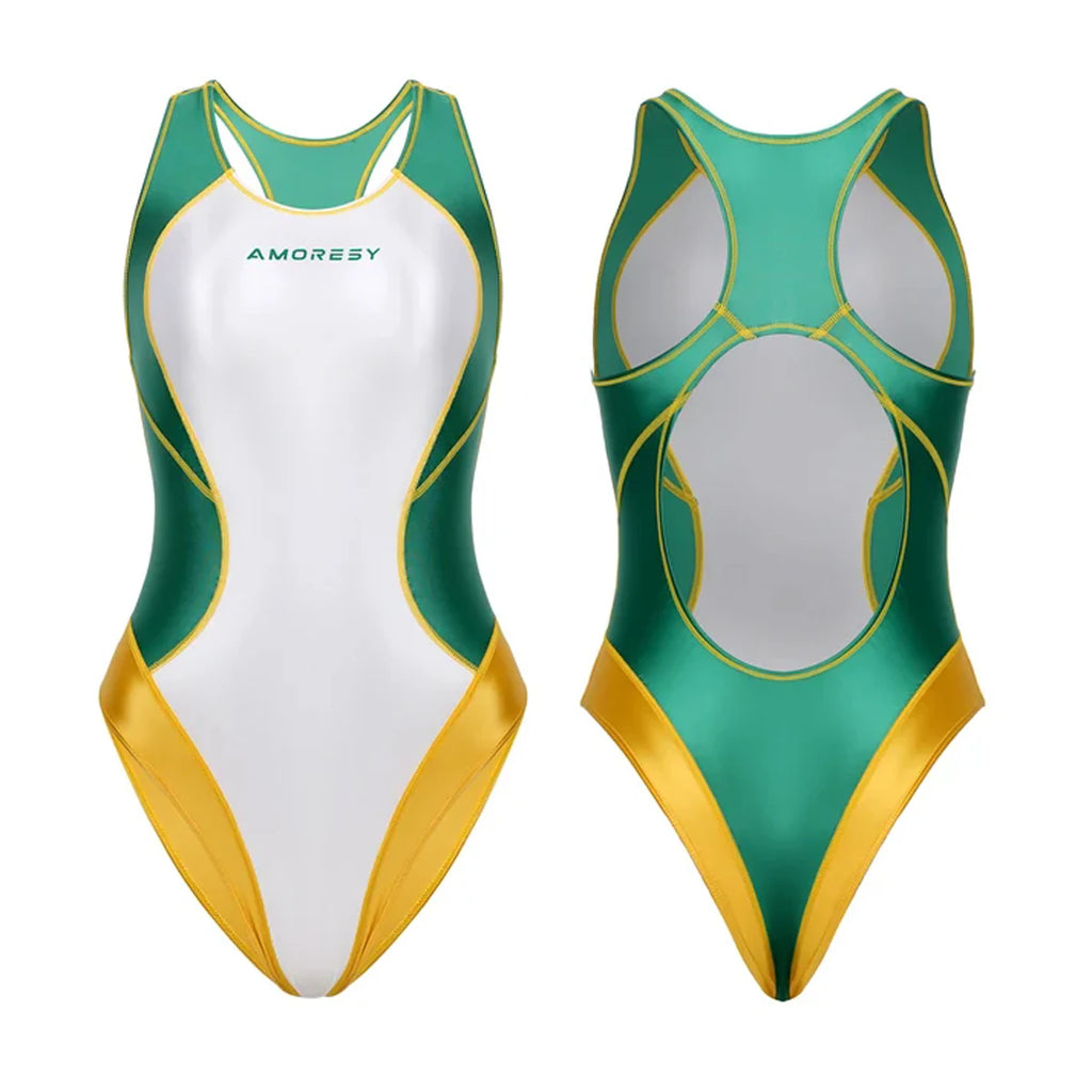AMORESY Venus Women's One-Piece Backless High Waisted Swimsuit, Colorblock, Sizes M-XXXL