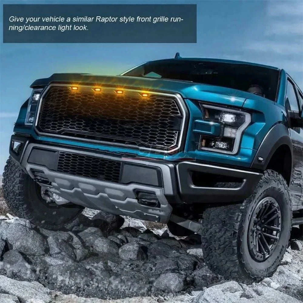 Universal Car Front LED Grille Light Smoked Amber White 12LED Grill Light Eagle Eye Lamp For Off Road Trunk SUV Ford Toyota 12V