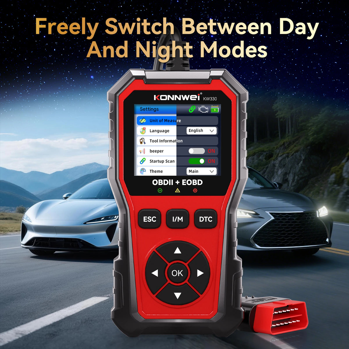 2026 KONNWEI KW330 Car OBD2 Diagnostic Tool Professional Engine Battery Testing Fault Code Erase Real-Time Data Scanner Function