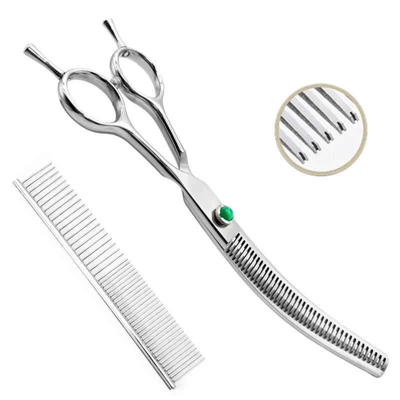 Wingsbro Dog Grooming Curved Thinning Scissors 7in Stainless Steel, 25/40/60 Teeth