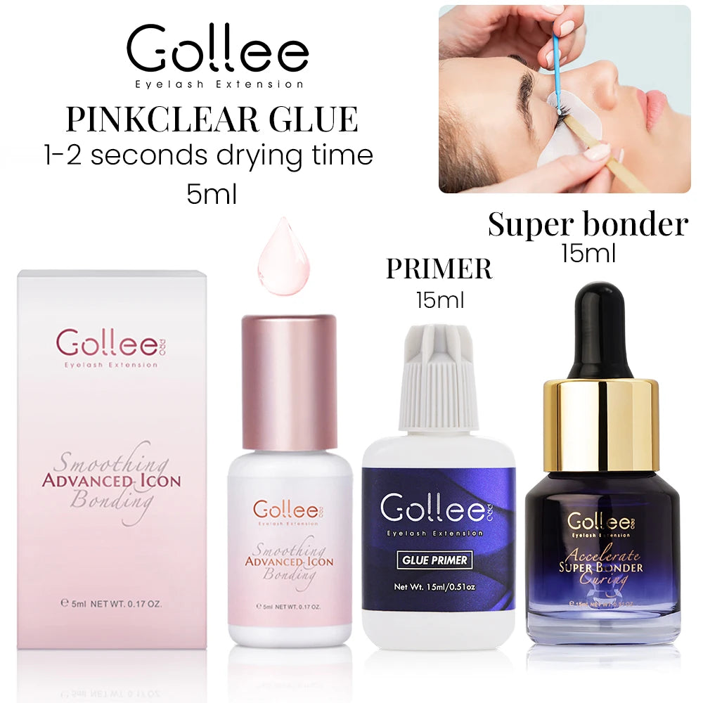 Gollee 0.5-1s Dry Eyelashes Extension Glue 15ml Eyelash Cleansing Primer Lasting Professional Lash Extension Primer Super Bonder