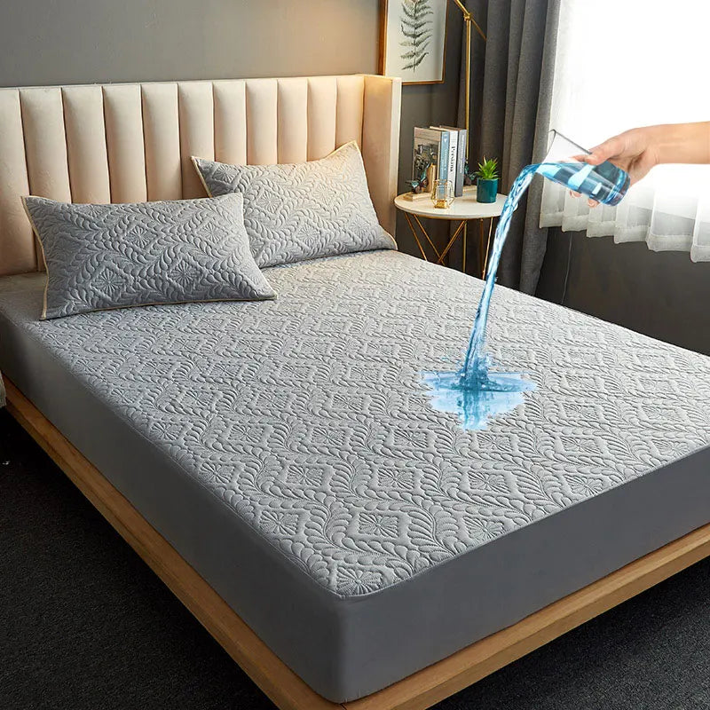 Waterproof Quilted Fitted Mattress Protector Cover Sheet 30cm Deep, Blue/Green/Grey