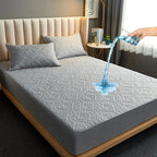 Waterproof Quilted Fitted Mattress Protector Cover Sheet 30cm Deep, Blue/Green/Grey