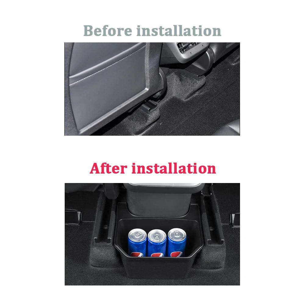 Rear Seat Storage Box For Tesla Model Y 2021-2024 Organizer Center Console Bins Backseat Trash Can Garbage Bag Under Seat Tray
