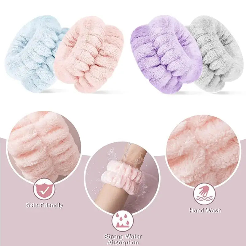 4/2PCS Wrist Washband Microfiber Wrist Wash Towel Band Wristband Scrunchies Wash Face Absorbent Wrist Sweatband Women Headband