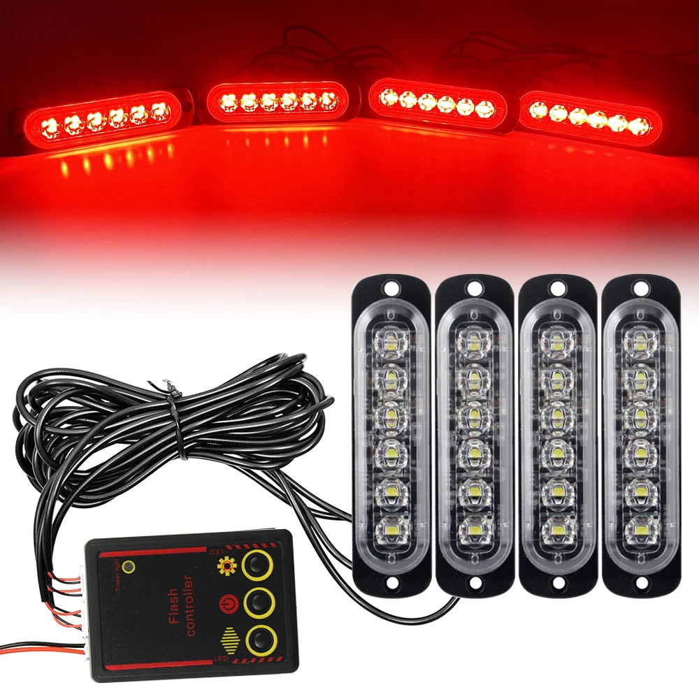 Car Front Grille Lighting 12V 24V Police LED Emergency Strobe Warning Lights Fireman Flash Beacon Yellow White Signal Lamp