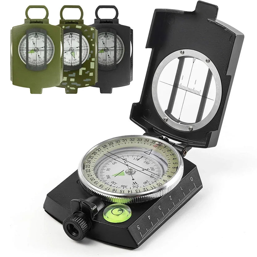 Tactical Metal Sighting Compass with Luminous Dial for Hiking Camping, Camo/Army Green/Black