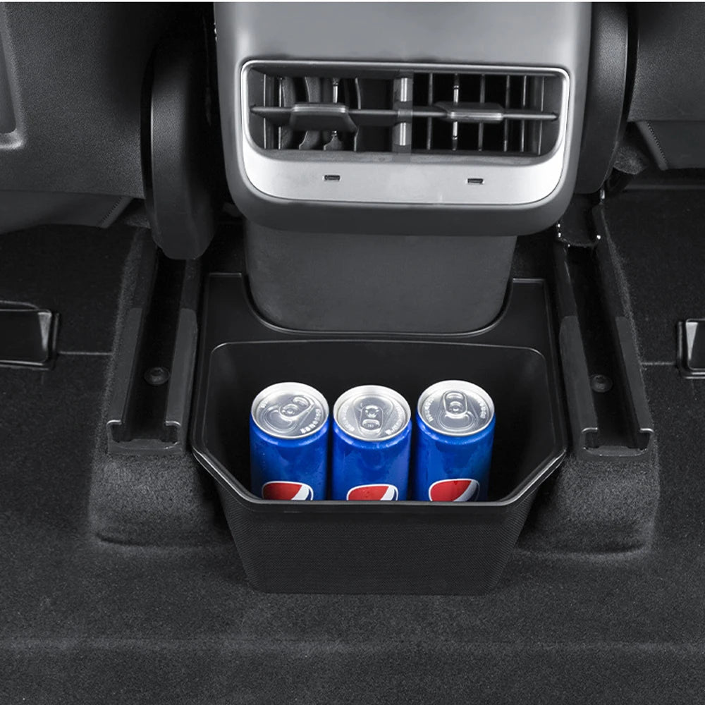 Rear Seat Storage Box For Tesla Model Y 2021-2024 Organizer Center Console Bins Backseat Trash Can Garbage Bag Under Seat Tray
