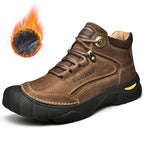HIKEUP Men's Outdoor Hiking Shoes Cow Leather Winte Boot Waterproof Non-Slip Trekking Sneakers Durable Sports Protecting the toe