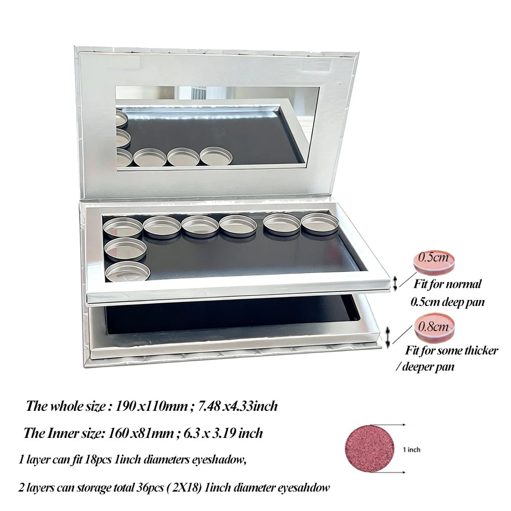 2-Layer Magnetic Empty Eyeshadow Palette Organizer with Mirror, Silver/Gold, 190x110x24mm