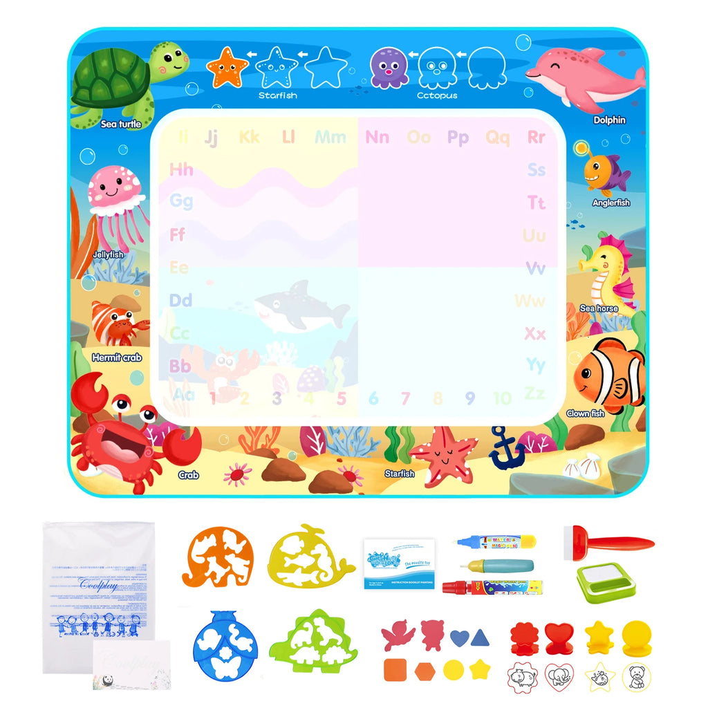 100x80CM Magic Water Drawing Mat Coloring Doodle With Reusable Magic Pens Montessori Painting Board Educational Toys Kids Gifts