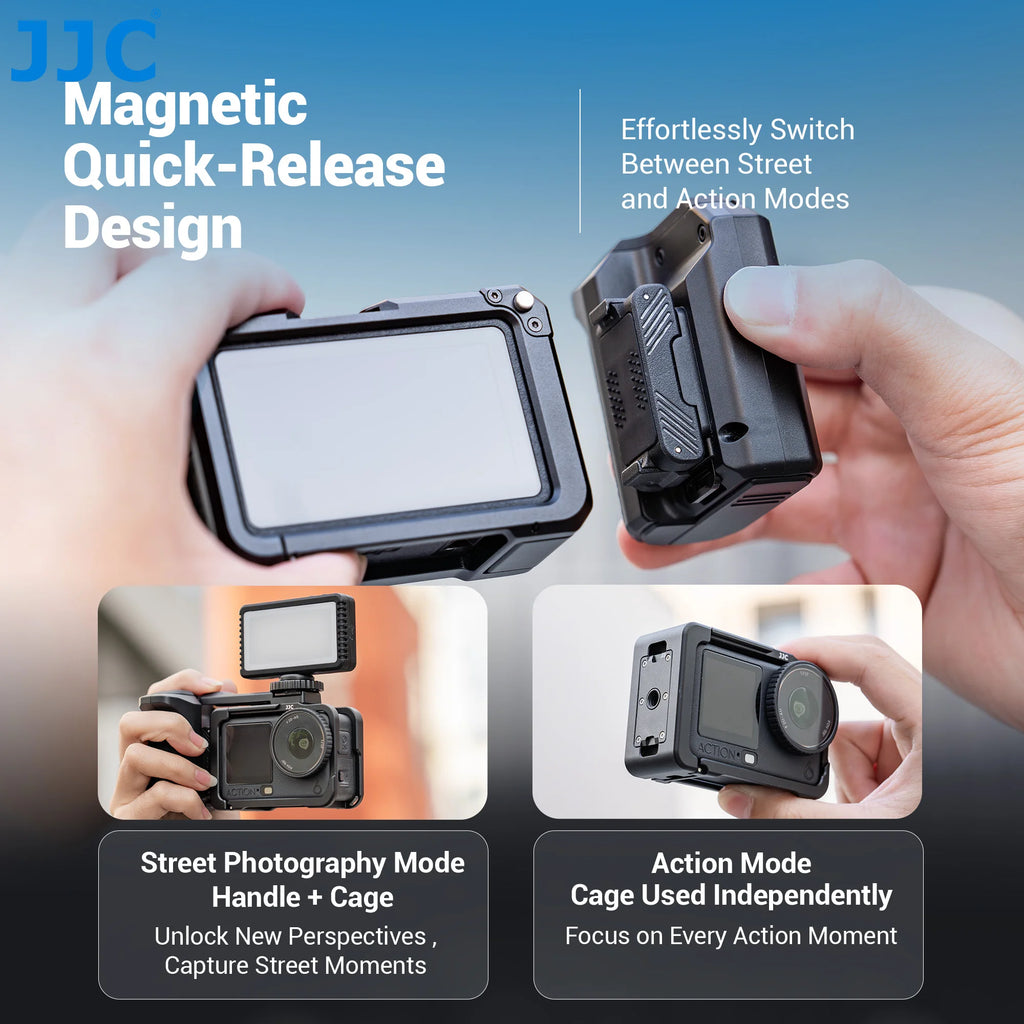 JJC Metal Street Grip Kit for DJI Osmo Action 6 Street Photography Magnetic Grip with Shutter Button Camera Grip Handle Holder