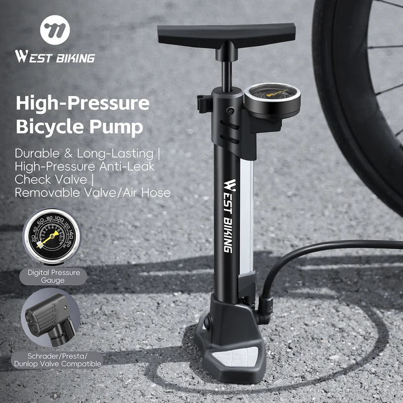 WEST BIKING Digital Bicycle Tire Pump 160 PSI with Gauge, Presta/Schrader/Dunlop, Black