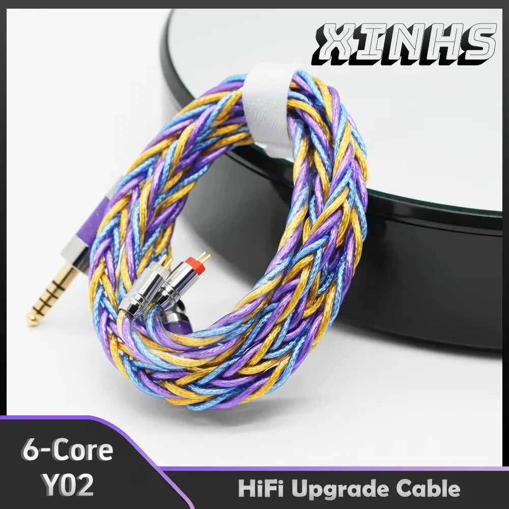 XINHS Y02 6-Core Single Crystal Copper Silver Plated+Single Crystal Copper Gold Plated 6N Headphone Upgrade Cable 0.78 2pin/QDC