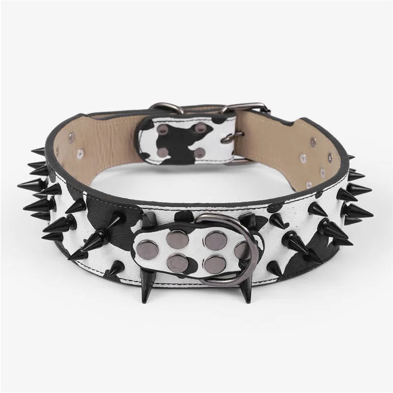 Fashion Anti Bite Rivet Sturdy Pu Leather Pet Collar Bulldog Domineering Adjustable Collar for Medium and Big Dog Pet Supplies