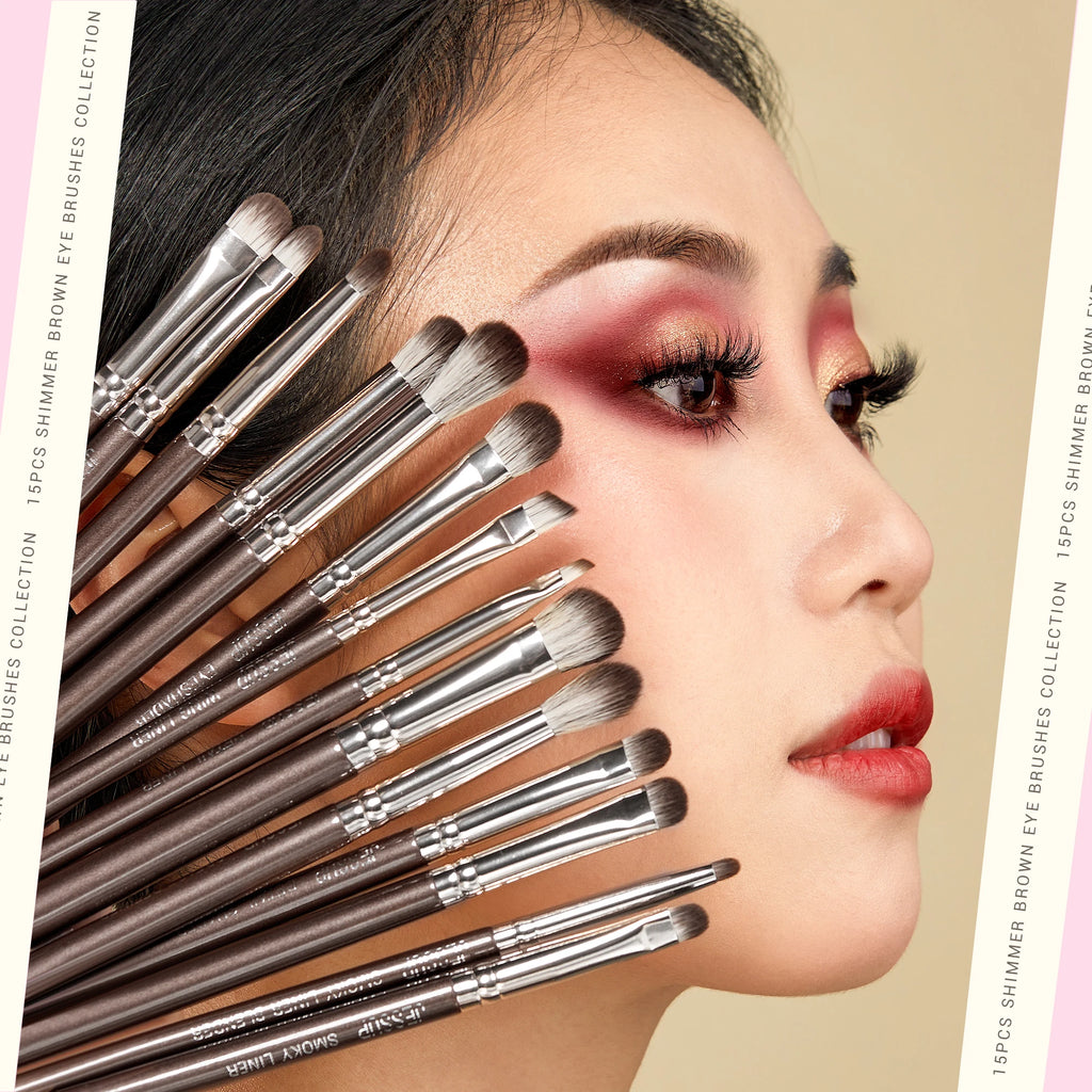 Jessup Eye Makeup Brushes Set Professional 15pcs Eyeshadow Brushes Vegan Concealer Eyebrow Liner Blending Brush Brown,T499
