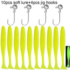 14PCS Gear Kit 10PCS Soft Lure 5.5cm 7cm 10cm T Tail Worm 4PCS Jigging Head Hook 3g 5g 10g Metal Jig Fishing Pesca Swimbait Bait