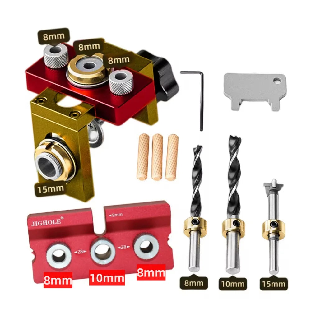 Woodworking 3 In 1 Doweling Jig Kit -Adjustable Wood Dowel Punch Locator Aluminum Pocket Hole Jig, Cabinet Hole Drill Guide Tool