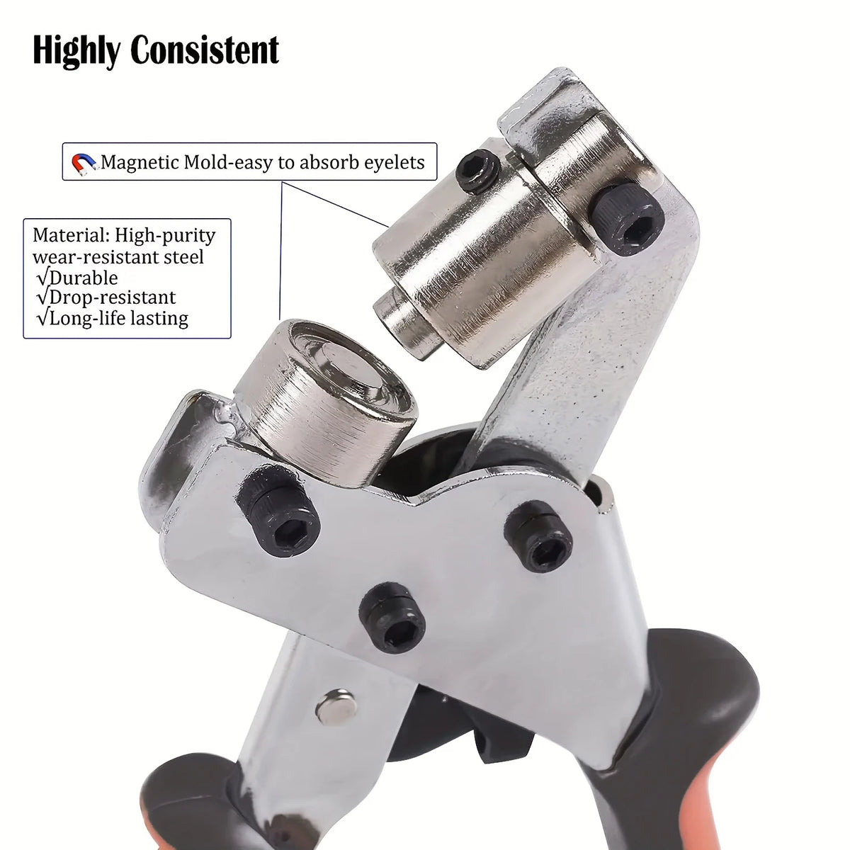 Grommet Tool Kit Handheld Hole Punch Pliers Portable Grommet Hand Press Machine Manual Puncher w/ Silver Grommets of 10mm