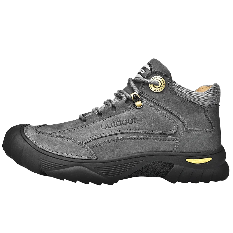 HIKEUP Men's Outdoor Hiking Shoes Cow Leather Winte Boot Waterproof Non-Slip Trekking Sneakers Durable Sports Protecting the toe