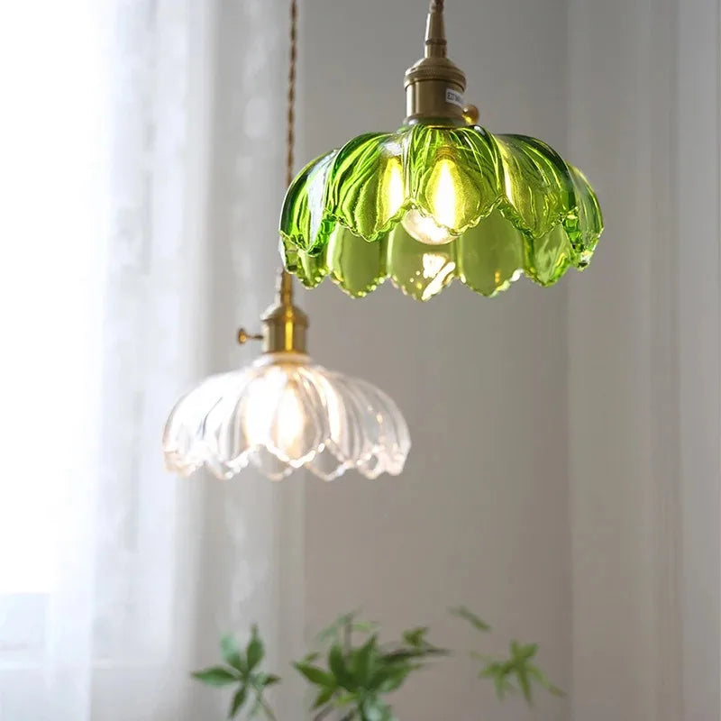 Nordic glass pendant light, green or clear, 15-25cm shade, LED 4W optional