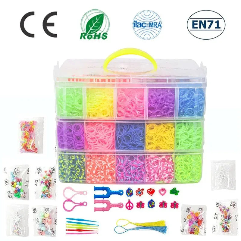 15000 Rainbow Luminous Rubber Bands Set for Children's Puzzle DIY Hand Woven Rubber Band Luminous Bracelet Loom