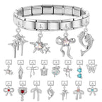 Wholesale Colorful Shiny Zircon Heart Bows Pendant Italian Charm Links Fit 9mm Stainless Steel Bracelet Women Jewelry DIY Making