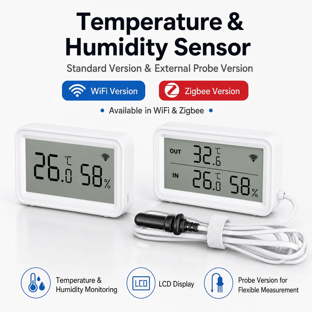 Tuya Smart WiFi Zigbee Temp Humidity Sensor 2.36"LCD External Temperature Probe Fridge Fish Tank Work With Google Home Yandex