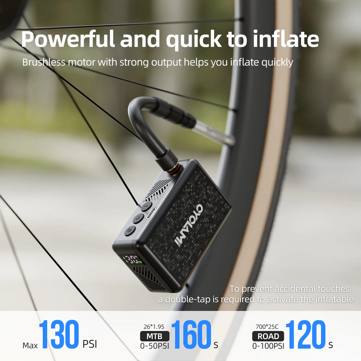 Tire Pressure Display Automatic Air Pump 130 PSI Portable Pocket Electric CYCLAMI AM6 Mountain Road Bicycle Tire Inflator Pump