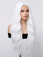 Silver White Medium Large Wave Synthetic Long Curly Hair Fashionable Elegant Pure White Imitation Wig Women's Wig