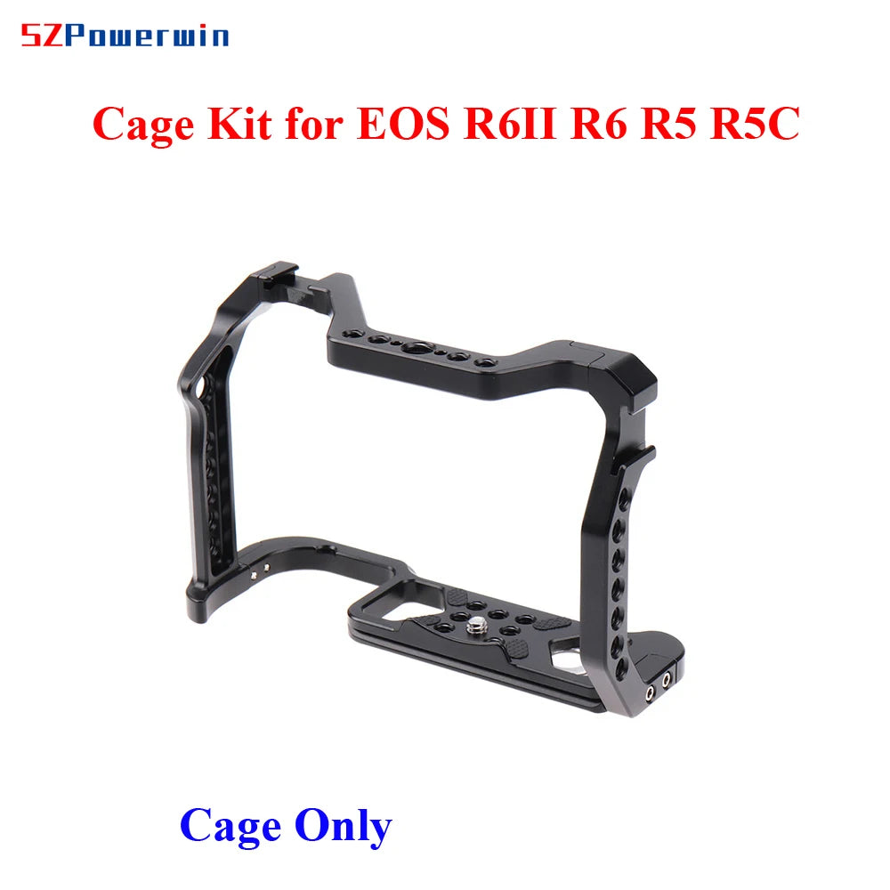 Powerwin Camera Cage For Canon EOS R6 Mark II R6II R6 R5 R5C wooden Handgrid Handle Kit Aluminum Alloy Arri Locating Screw