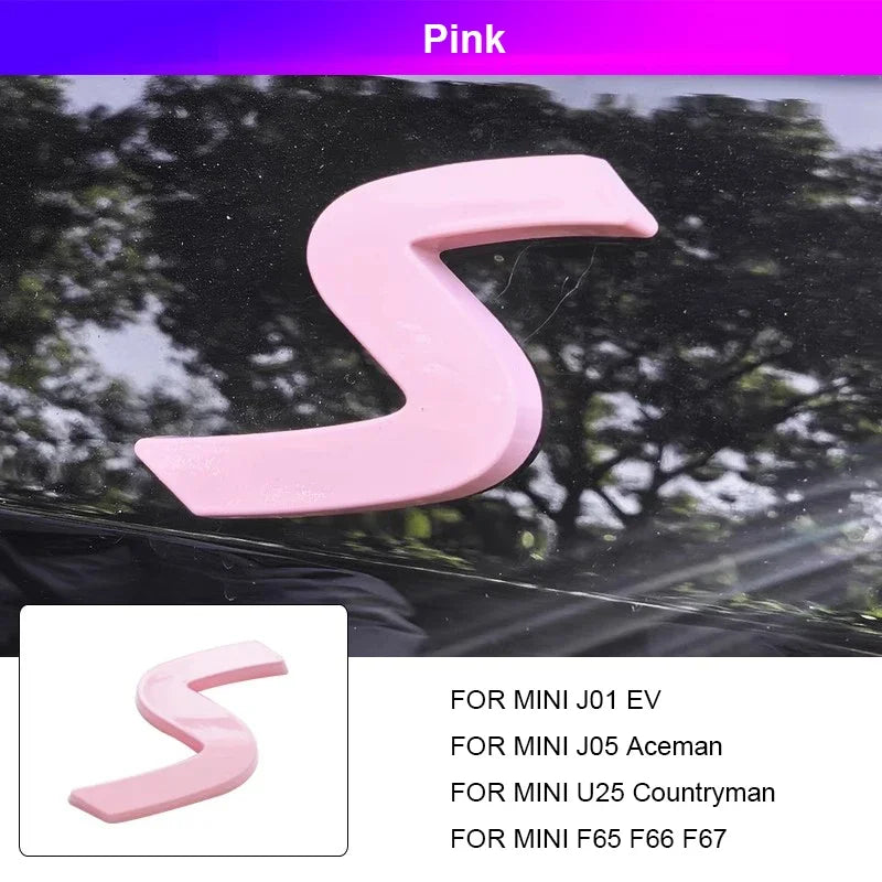 3D ABS S Emblem Letters Car Trunk Badge Decal Stickers for Mini Countryman U25 F65 F66 F67 Cooper S E SE J01 EV J05 Aceman