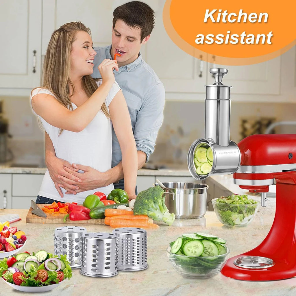 Dishwasher Safe,Stainless Steel Slicer/Shredder Attachment for KitchenAid Stand Mixer, Salad Machine Vegetable Slicer Maker