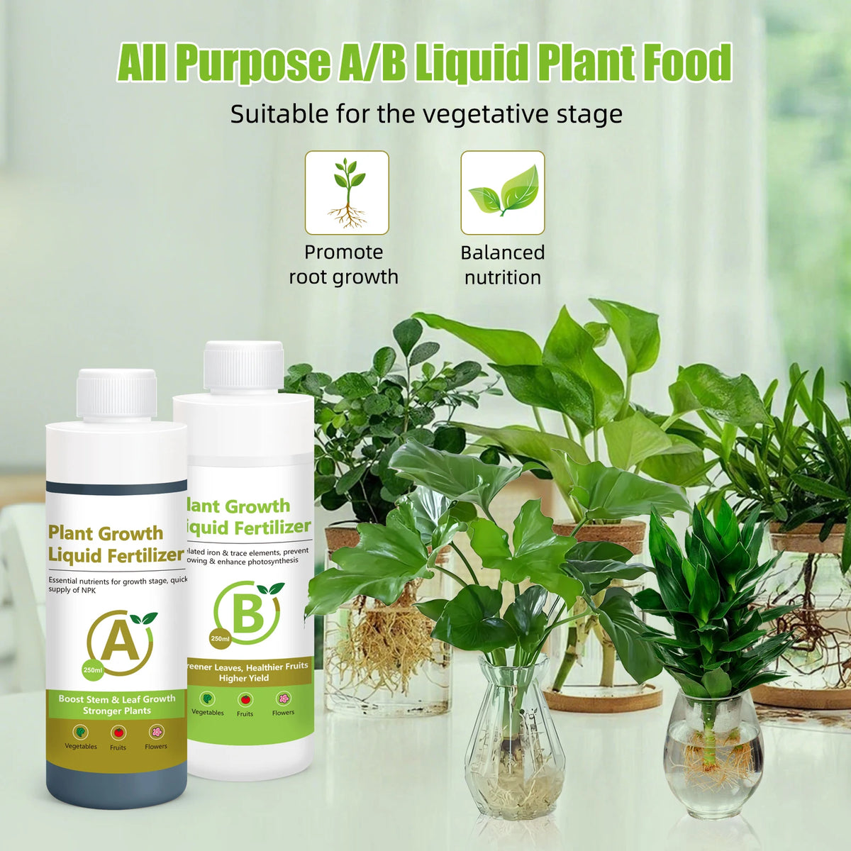Yieryi Hydroponic Nutrient Solution AB Liquid Fertilizer 250ml Growth Stage Plant Food