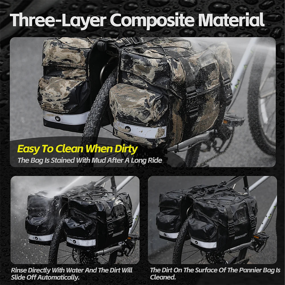 Rhinowalk Bike Pannier Bag 22/40/50L Waterproof Bicycle Double Side Saddlebag With Inner Support Plate Expandable Storage Strap