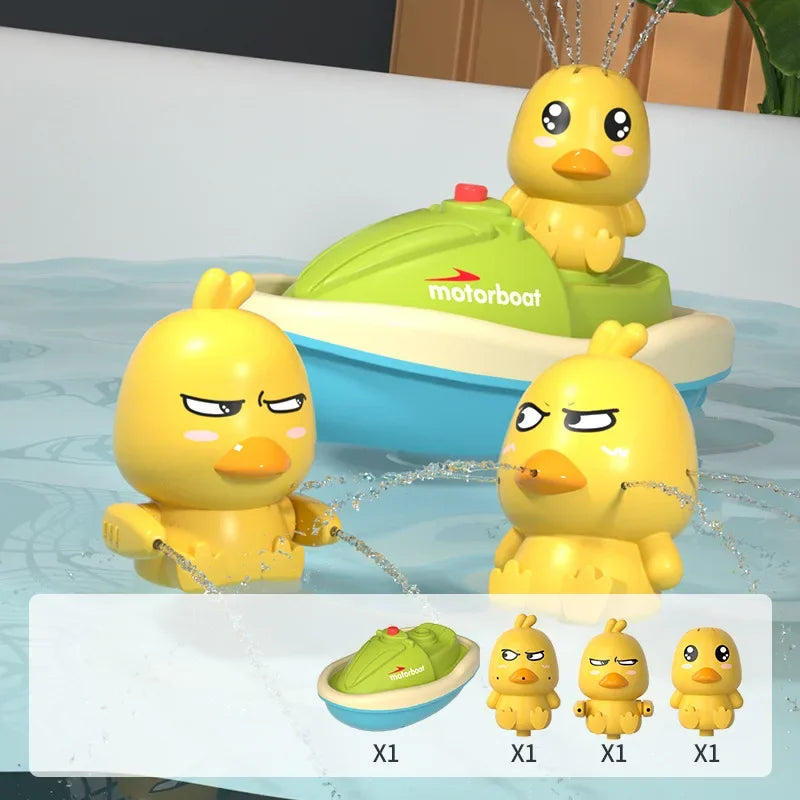 Cute Duck Bathtub Boat Toy with 3 Emotional Ducks Automatic Water Spray Toys for Toddlers, Sensory Interactive Baby Shower Gift