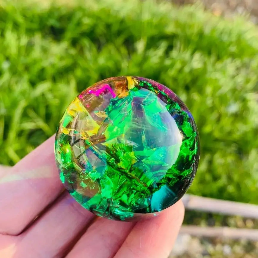 Ice Crack Sphere Colorful Glass Crystal Ball Energy Sphere , Holiday Gift Home Decoration